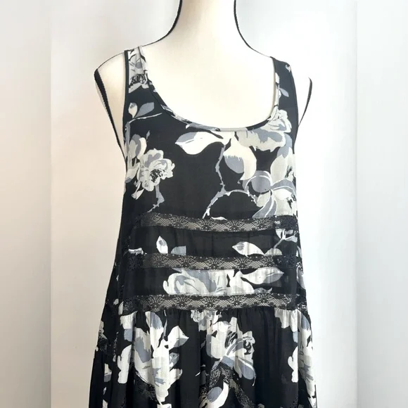Intimately Free People Black Floral Lace‎ Voile Goth Trapeze Slip Dress Tunic XS - Picture 6 of 7